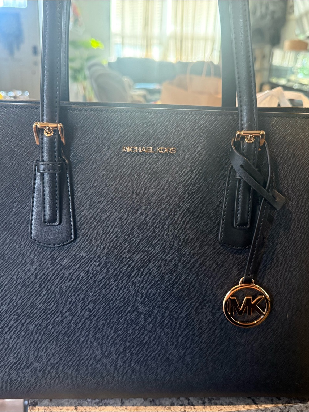 Michael Kors Black Saffiano Tote with Gold Hardware